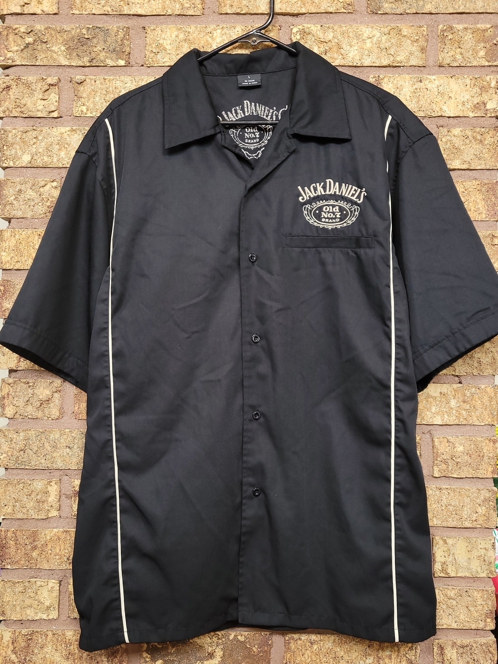 Jack Daniel's Old No. 7 Bowling Button Shirt Large Black Embroidered Whiskey Y2k